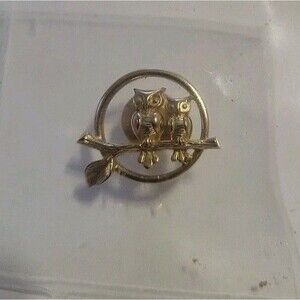 Vintage Avon Owls on Branch Pin Gold Tone Tie Tac Signed Avon Brooch